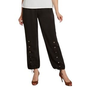 Fridaze Linen Redefined Ripple Tide Linen Pants Ankle‎ Length in Black Small